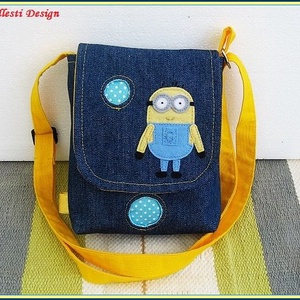 Gyerek,  applikált farmer oldaltáska - minion-os -  - Meska.hu