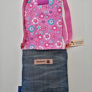 Gyerek, kislány farmer oldaltáska - pink cicás - táska & tok - kézitáska & válltáska - vállon átvethető táska - Meska.hu