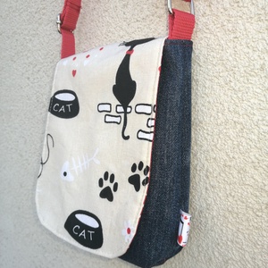 Gyerek, kislány farmer oldaltáska - cicás  - táska & tok - kézitáska & válltáska - válltáska - Meska.hu