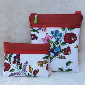 Kalocsai mintás tarisznya, oldaltáska - piros 20x23 cm - táska & tok - kézitáska & válltáska - tarisznya - Meska.hu