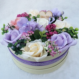 Virágbox bordó, lila, krém színű virágokkal - otthon & életmód - dekoráció - Meska.hu