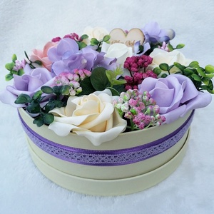 Virágbox bordó, lila, krém színű virágokkal - otthon & életmód - dekoráció - Meska.hu