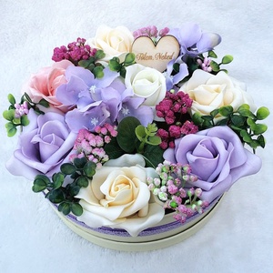 Virágbox bordó, lila, krém színű virágokkal, Otthon & Lakás, Dekoráció, Virágdísz és tartó, Csokor & Virágdísz, Virágkötés, MESKA