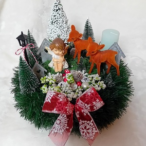 Karácsonyi koszorú, asztaldísz - Angyalka őzikékkel - karácsony - adventi díszek - adventi koszorú - Meska.hu