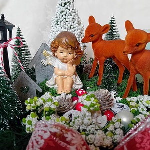 Karácsonyi koszorú, asztaldísz - Angyalka őzikékkel - karácsony - adventi díszek - adventi koszorú - Meska.hu