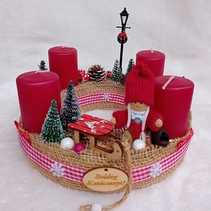 Adventi, karácsonyi koszorú, asztaldísz - kislánnyal, bordó - karácsony - adventi díszek - adventi koszorú - Meska.hu