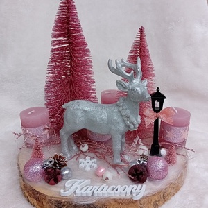 Karácsonyi, adventi asztaldísz szarvassal - pink, ezüst - karácsony - adventi díszek - adventi asztaldísz - Meska.hu