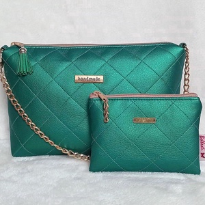 Metálzöld női válltáska és pénztárca szett steppelt mintával 23x15 cm - Meska.hu