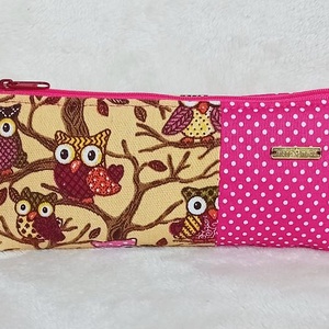 Bagoly mintás tolltartó, tok, tartó - pink pöttyös - táska & tok - neszesszer - Meska.hu