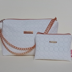 Fehér női válltáska és pénztárca szett steppelt mintával 23x15 cm, Táska & Tok, Kézitáska & válltáska, Válltáska, Varrás, MESKA