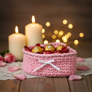 Horgolt szív alakú kosár - rózsaszínű - otthon & életmód - tárolás & rendszerezés - tárolókosár - Meska.hu