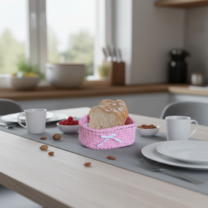 Horgolt szív alakú kosár - rózsaszínű - otthon & életmód - tárolás & rendszerezés - tárolókosár - Meska.hu