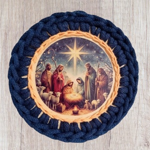 Karácsonyi horgolt fedeles kosárka, Betlehem, sötétkék, Otthon & Életmód, Tárolás & Rendszerezés, Tárolókosár, Horgolás, MESKA