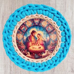 Karácsonyi horgolt fedeles kosárka, Betlehem, kék - Meska.hu