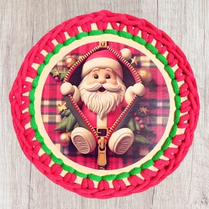 Karácsonyi horgolt fedeles kosár, Télapó, Otthon & Életmód, Tárolás & Rendszerezés, Tárolókosár, Horgolás, MESKA