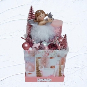 Karácsonyi box, asztaldísz - Angyalka csillaggal/rózsaszín - Meska.hu