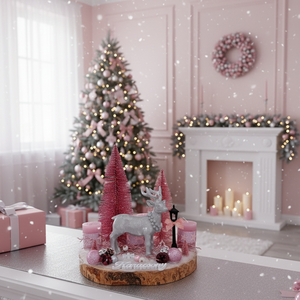 Karácsonyi, adventi asztaldísz szarvassal - pink, ezüst - karácsony - adventi díszek - adventi asztaldísz - Meska.hu