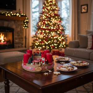 Adventi, karácsonyi koszorú, asztaldísz - kislánnyal, bordó - karácsony - adventi díszek - adventi koszorú - Meska.hu