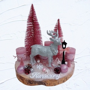 Karácsonyi, adventi asztaldísz szarvassal - pink, ezüst, Karácsony, Adventi díszek, Adventi asztaldísz, Virágkötés, Mindenmás, MESKA