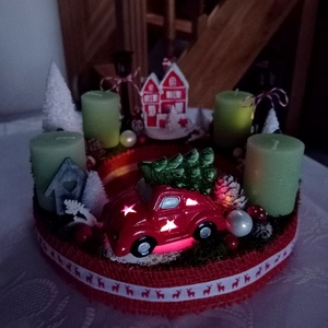 Adventi, karácsonyi koszorú, asztaldísz - Mese falu - karácsony - adventi díszek - adventi koszorú - Meska.hu