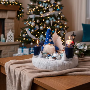 Kék manós adventi, karácsonyi koszorú - karácsony - adventi díszek - adventi koszorú - Meska.hu