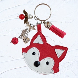 Szerencsehozó kulcstartó, táskadísz ásványgyöngyökkel - róka - piros/fehér, Táska & Tok, Kulcstartó & Táskadísz, Kulcstartó, Ékszerkészítés, Gyöngyfűzés, gyöngyhímzés, MESKA