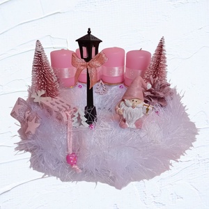 Adventi, karácsonyi manós koszorú, asztaldísz rózsaszín - Meska.hu