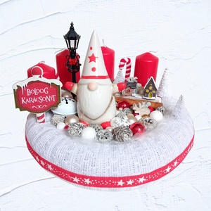 Adventi, karácsonyi koszorú kerámia manóval, Karácsony, Adventi díszek, Adventi koszorú, Mindenmás, Virágkötés, MESKA