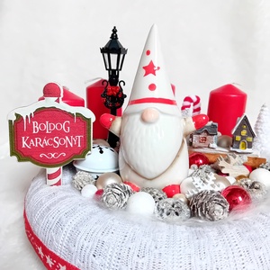 Adventi, karácsonyi koszorú kerámia manóval - karácsony - adventi díszek - adventi koszorú - Meska.hu