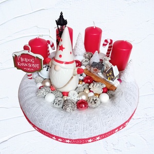 Adventi, karácsonyi koszorú kerámia manóval - karácsony - adventi díszek - adventi koszorú - Meska.hu