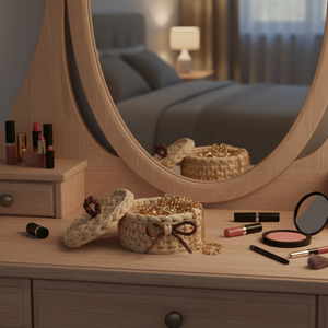 Horgolt ékszertartó drapp  - otthon & életmód - tárolás & rendszerezés - tárolókosár - Meska.hu