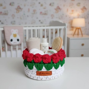 Horgolt rózsás kosárka  - otthon & életmód - tárolás & rendszerezés - tárolókosár - Meska.hu