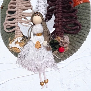 Angyalkás karácsonyi, téli ajtódísz, kopogtató - karácsony - karácsonyi lakásdekoráció - karácsonyi ajtódíszek - Meska.hu