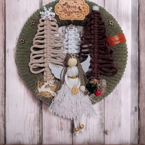 Angyalkás karácsonyi, téli ajtódísz, kopogtató - Meska.hu