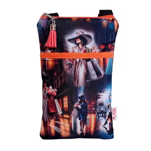 Mobiltelefon tartó válltáska, fekete/narancs 13 x 21 cm, Táska & Tok, Kézitáska & válltáska, Vállon átvethető táska, Varrás, MESKA