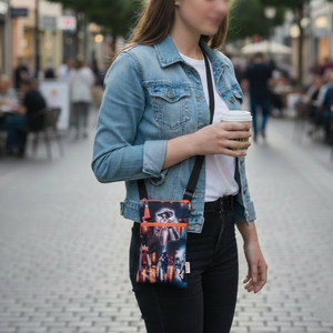 Mobiltelefon tartó válltáska, fekete/narancs 13 x 21 cm - táska & tok - kézitáska & válltáska - vállon átvethető táska - Meska.hu