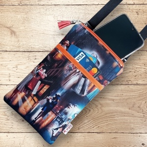 Crossbody 3in1 válltáska, mobiltartó táska, fekete/narancs 13 x 21 cm - Meska.hu