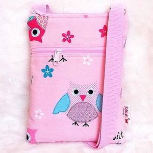 Gyerek táska textil válltáska rózsaszín baglyos 15x20 cm, Táska & Tok, Kézitáska & válltáska, Tarisznya, Varrás, MESKA