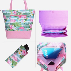 MAXI válltáska szett nagy pakolós női táska pénztárca szemüvegtok flamingó mintás 40x35 cm - táska & tok - táska szett - Meska.hu