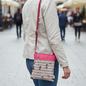 2in1 válltáska oldaltáska cica mintás fukszia/drapp 20x23 cm - táska & tok - kézitáska & válltáska - vállon átvethető táska - Meska.hu