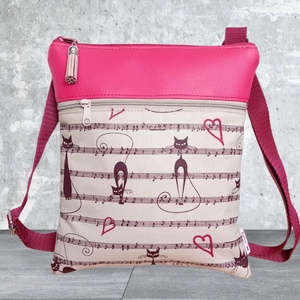 2in1 válltáska oldaltáska cica mintás fukszia/drapp 20x23 cm, Táska & Tok, Kézitáska & válltáska, Vállon átvethető táska, Varrás, MESKA