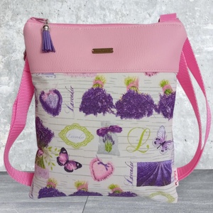 2in1 válltáska oldaltáska levendula mintás rózsaszín 20x23 cm, Táska & Tok, Kézitáska & válltáska, Vállon átvethető táska, Varrás, MESKA