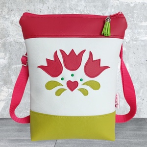 2in1 válltáska oldaltáska tulipán mintás folklór 20x23 cm, Táska & Tok, Kézitáska & válltáska, Vállon átvethető táska, Varrás, MESKA