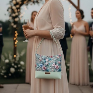 Alkalmi táska pénztárca szett - virágmintás/menta 23x18 cm - táska & tok - táska szett - Meska.hu