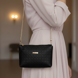 Alkalmi válltáska pénztárca szett steppelt mintával fekete 23x15 cm  - táska & tok - kézitáska & válltáska - válltáska - Meska.hu