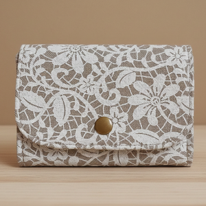 Pénztárca textil csipke mintával drapp 12x9 cm, Táska & Tok, Pénztárca & Más tok, Pénztárca, Női pénztárca, Varrás, MESKA