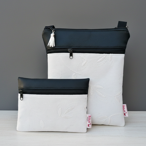2in1 válltáska alkalmi oldaltáska hímzett mintával fekete 20x23 cm - táska & tok - kézitáska & válltáska - vállon átvethető táska - Meska.hu