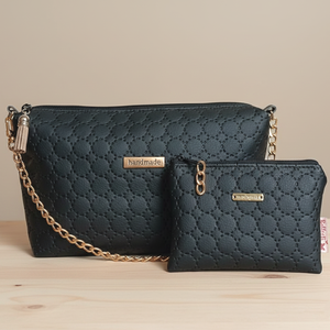 Alkalmi válltáska pénztárca szett steppelt mintával fekete 23x15 cm , Táska & Tok, Kézitáska & válltáska, Válltáska, Varrás, MESKA