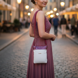 2in1 válltáska alkalmi oldaltáska metál lila hímzett mintával 20x23 cm - táska & tok - kézitáska & válltáska - vállon átvethető táska - Meska.hu