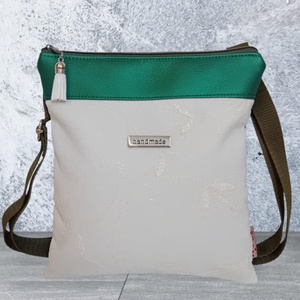 2in1 válltáska alkalmi oldaltáska metálzöld hímzett mintával 20x22 cm, Táska & Tok, Kézitáska & válltáska, Vállon átvethető táska, Varrás, MESKA